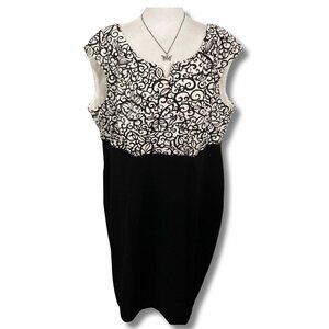 ADDITION ELLE Plus-size black white scrolling leaf print dress ~ XXL 2X XXXL 3X